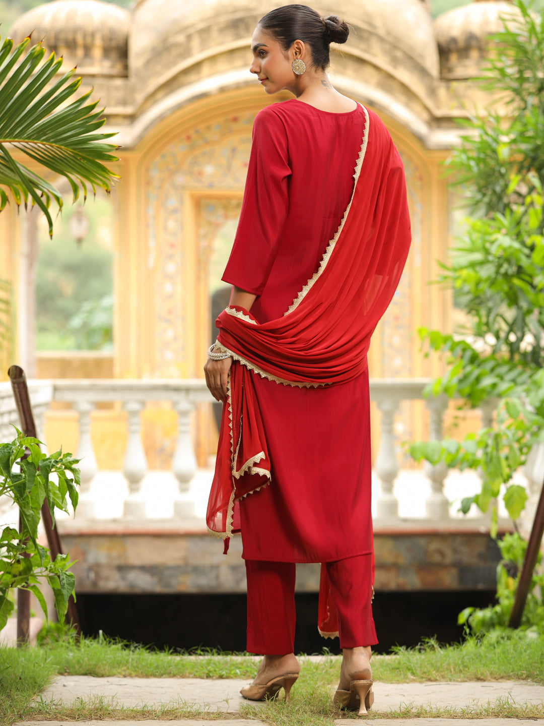 Janasya Dark Chanderi Embroidered Straight Kurta Set | Swadesiicart