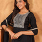 Janasya Dark Chanderi Embroidered Straight Kurta Set | Swadesiicart