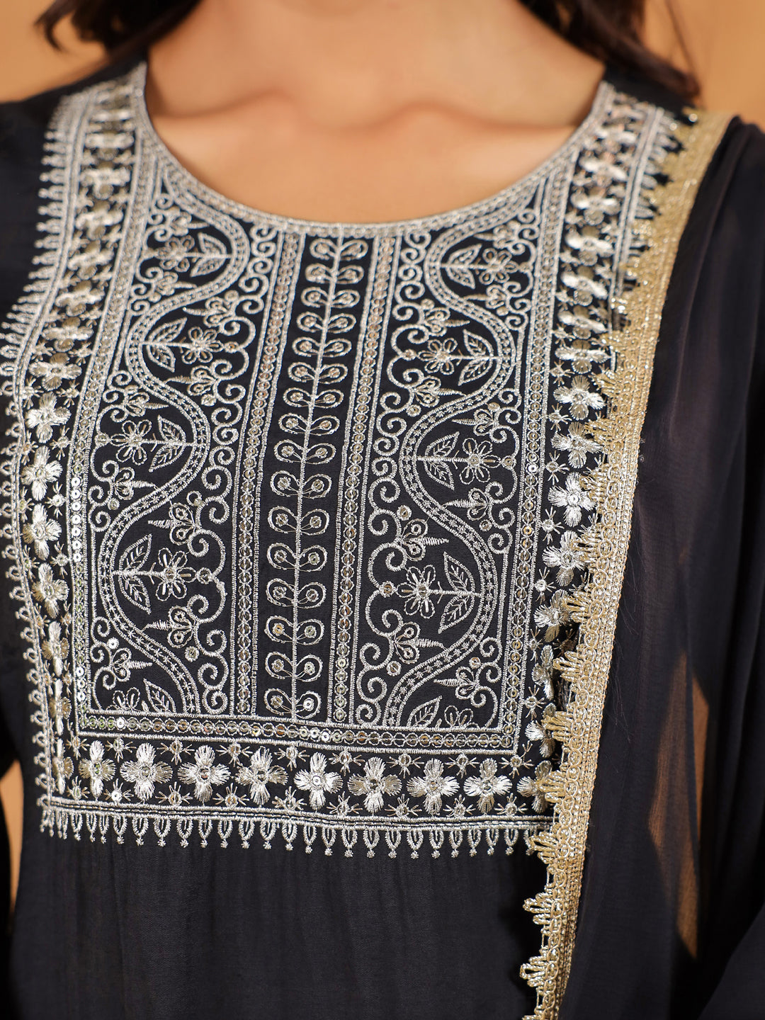 Janasya Dark Chanderi Embroidered Straight Kurta Set | Swadesiicart