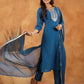 Janasya Dark Chanderi Yoke Embroidery Straight Kurta Set | Swadesiicart