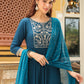 Janasya Dark Rayon Yoke Embroidery Anarkali Kurta Set | Swadesiicart