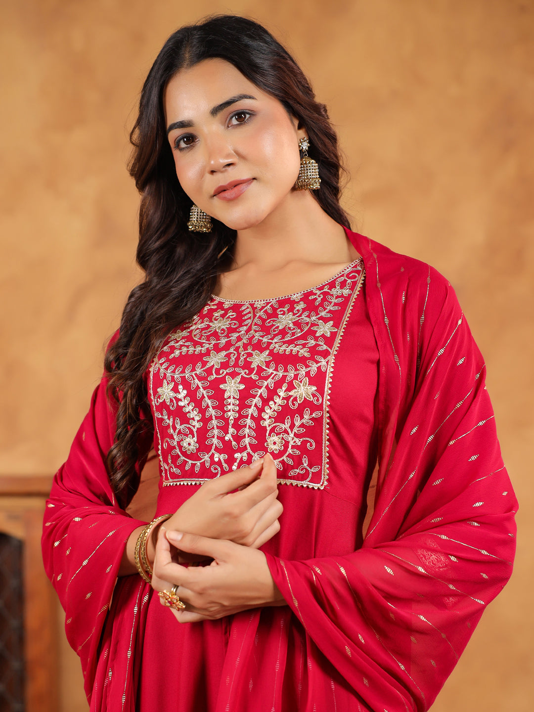 Janasya Pink Rayon Embroidered Kurta,Bottom & Dupatta | Swadesiicart