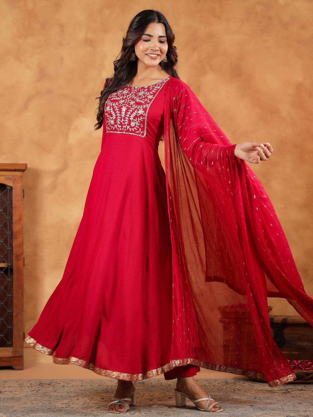 Janasya Pink Rayon Embroidered Kurta,Bottom & Dupatta | Swadesiicart
