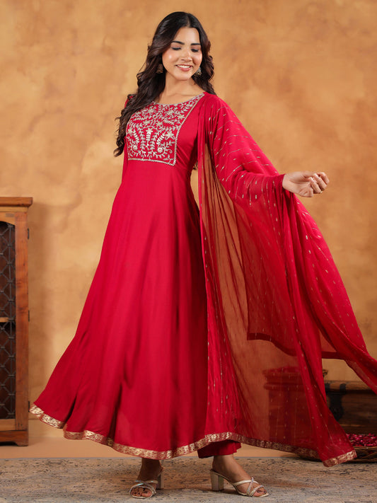 Janasya Pink Rayon Embroidered Kurta,Bottom & Dupatta | Swadesiicart