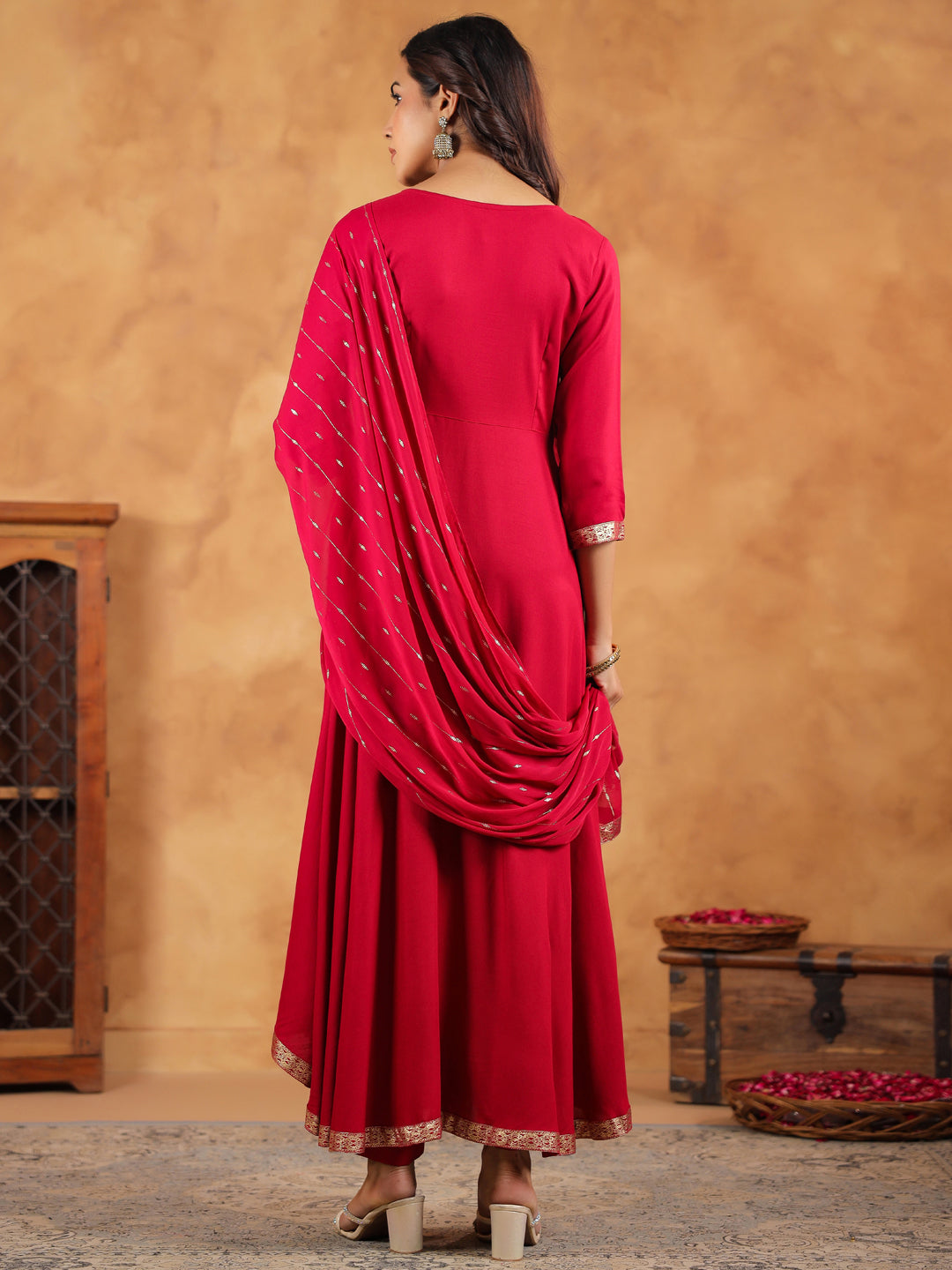 Janasya Pink Rayon Embroidered Kurta,Bottom & Dupatta | Swadesiicart