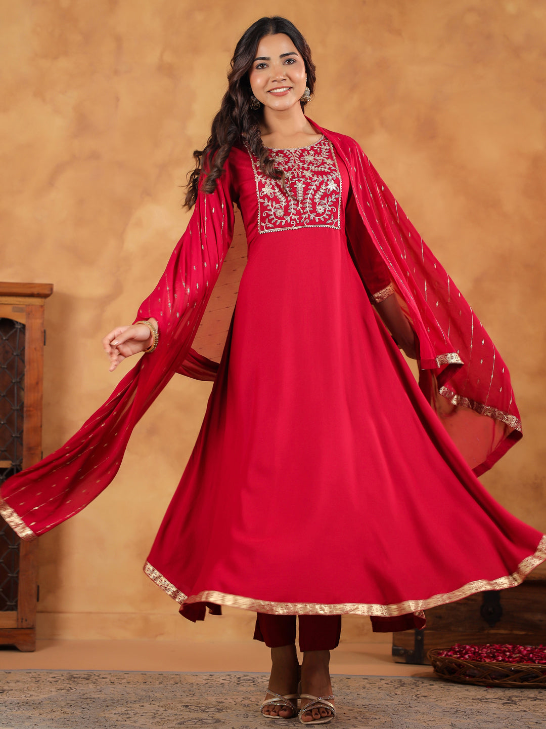 Janasya Pink Rayon Embroidered Kurta,Bottom & Dupatta | Swadesiicart