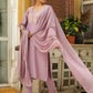 Janasya Lavender Premium Chinnon Embroidered Kurta,Bottom & Dupatta | Swadesiicart