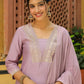 Janasya Lavender Premium Chinnon Embroidered Kurta,Bottom & Dupatta | Swadesiicart
