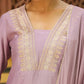 Janasya Lavender Premium Chinnon Embroidered Kurta,Bottom & Dupatta | Swadesiicart