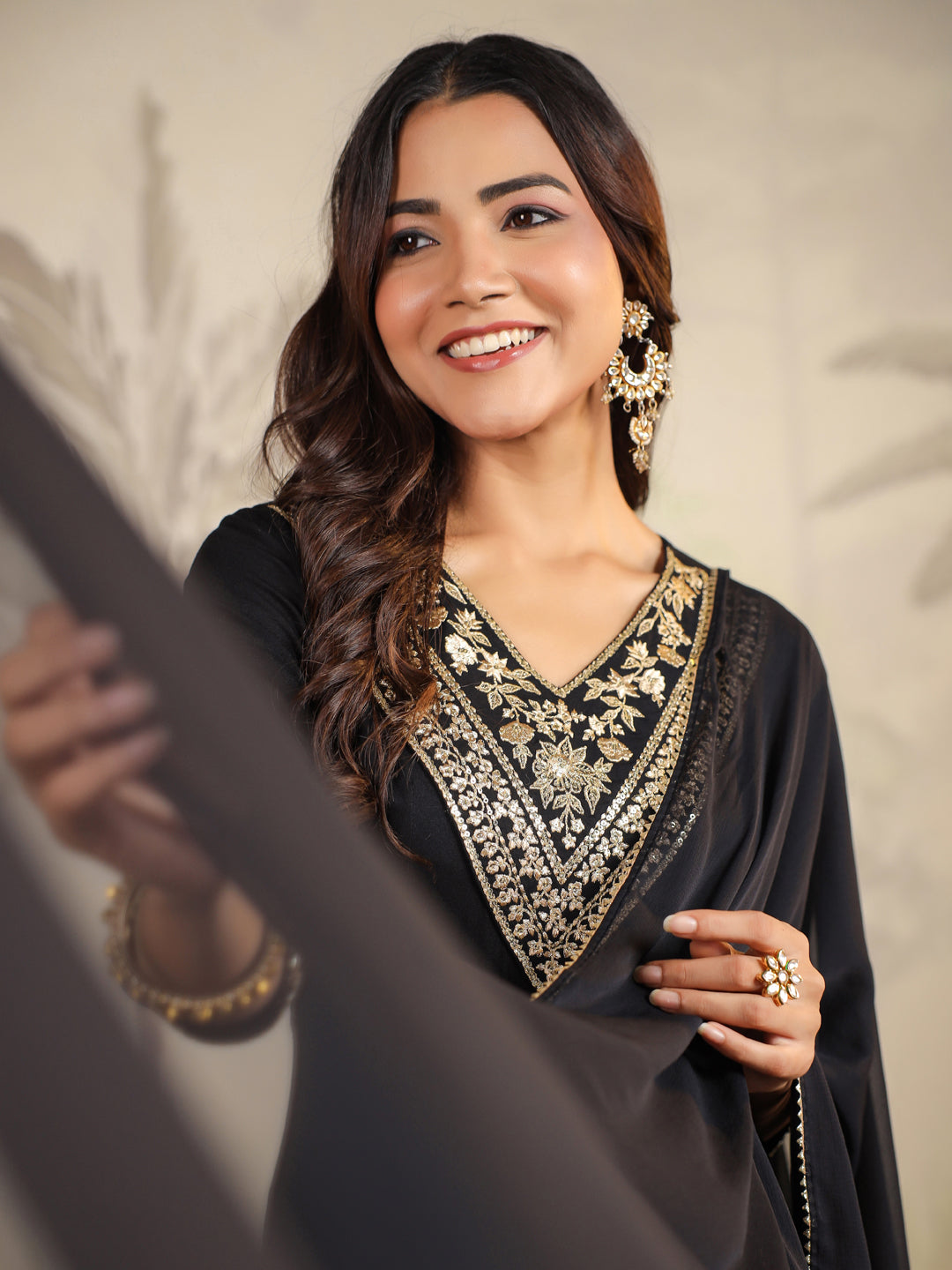 Janasya Dark Rayon Embroidered Anarkali Kurta Set | Swadesiicart