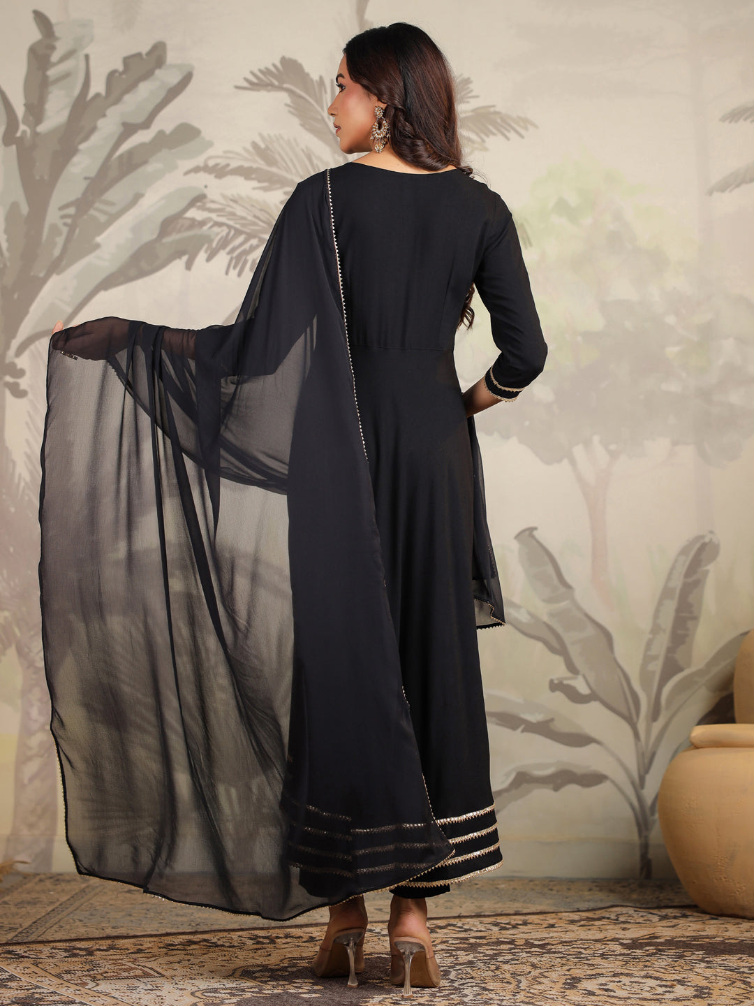 Janasya Dark Rayon Embroidered Anarkali Kurta Set | Swadesiicart