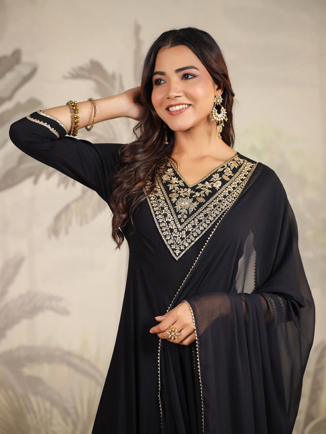 Janasya Dark Rayon Embroidered Anarkali Kurta Set | Swadesiicart