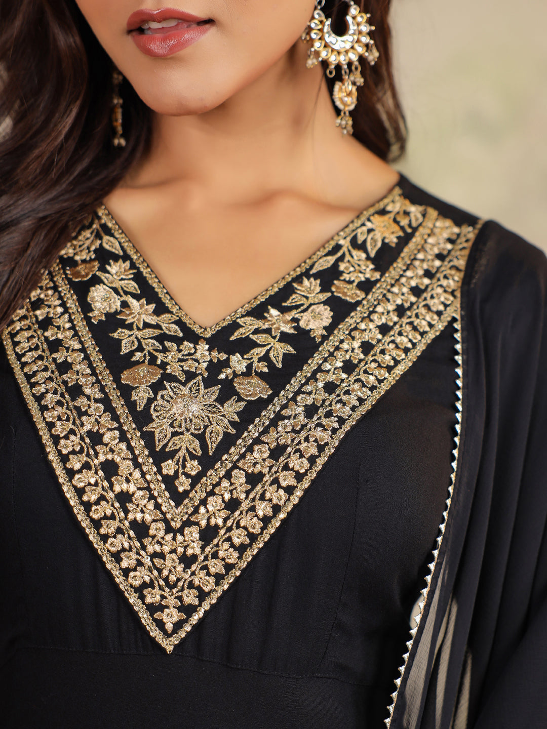 Janasya Dark Rayon Embroidered Anarkali Kurta Set | Swadesiicart