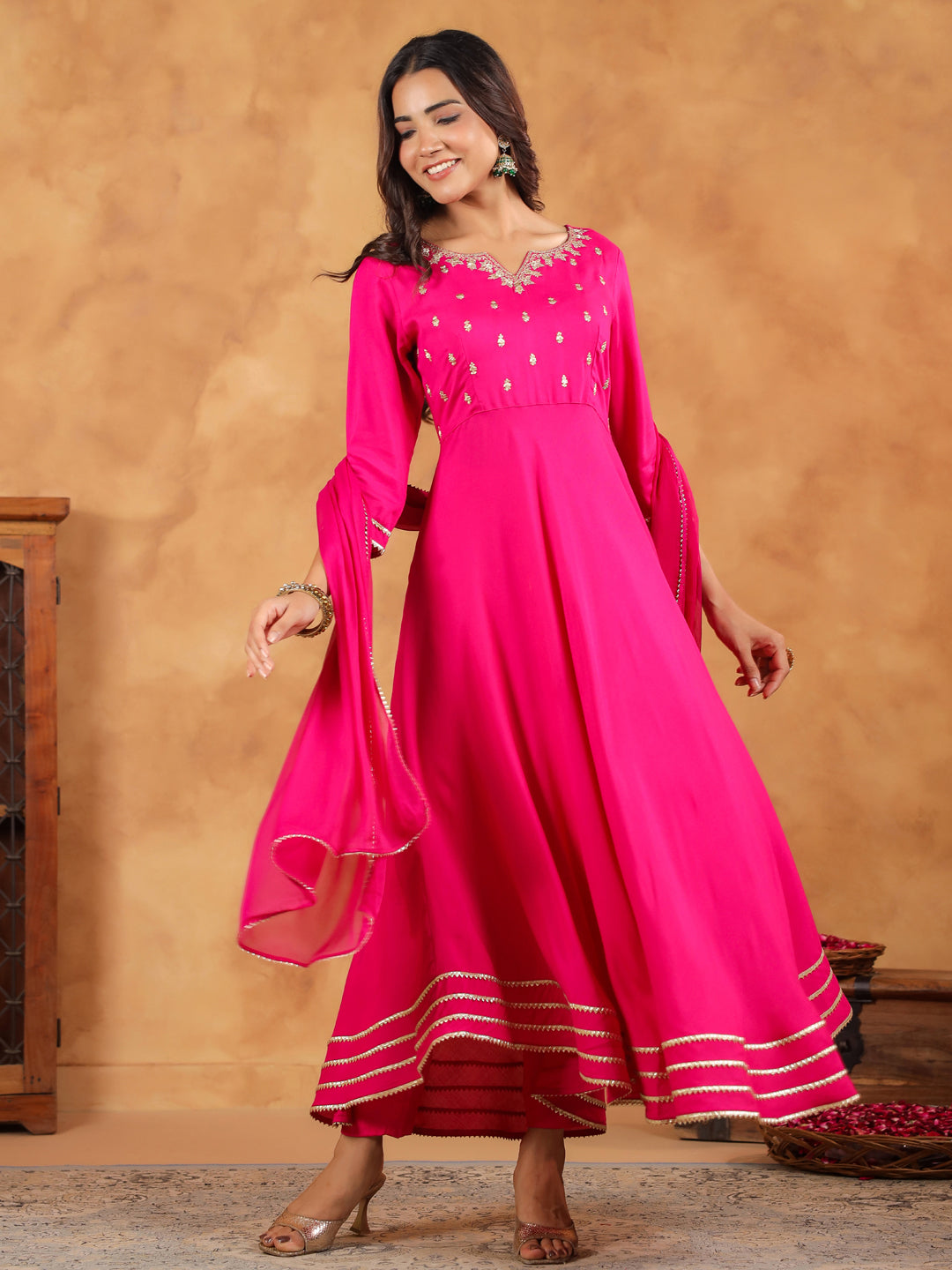 Janasya Dark Rayon Embroidered Anarkali Kurta Set | Swadesiicart
