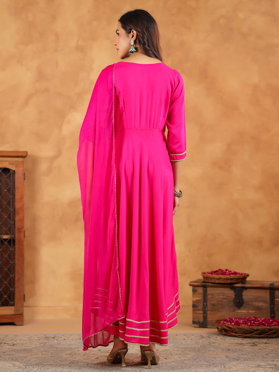Janasya Dark Rayon Embroidered Anarkali Kurta Set | Swadesiicart