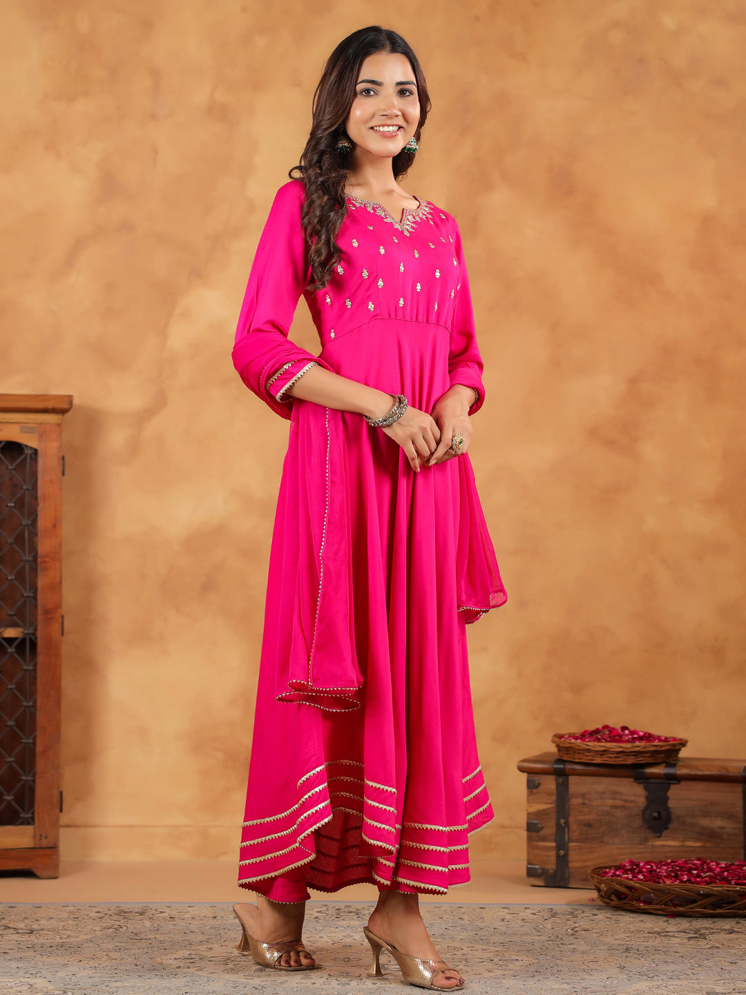 Janasya Dark Rayon Embroidered Anarkali Kurta Set | Swadesiicart