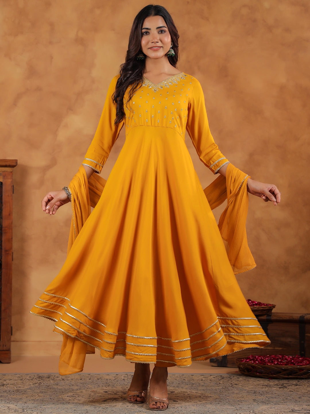 Janasya Bright Rayon Embroidered Anarkali Kurta Set | Swadesiicart