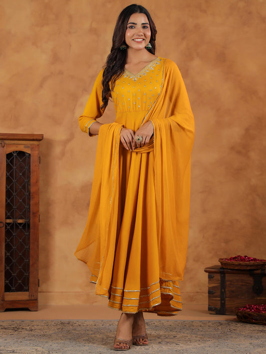 Janasya Bright Rayon Embroidered Anarkali Kurta Set | Swadesiicart