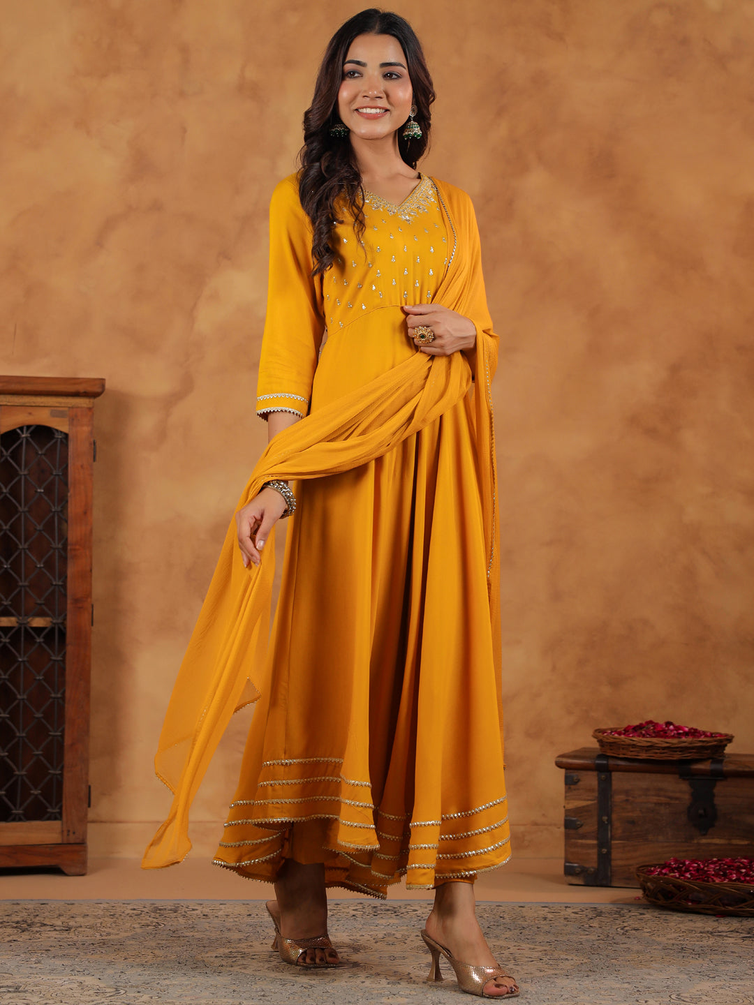 Janasya Bright Rayon Embroidered Anarkali Kurta Set | Swadesiicart