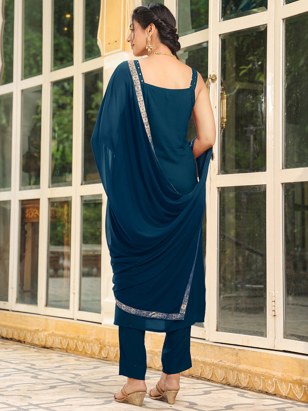 Janasya Dark Rayon Foil Print Straight Kurta Set | Swadesiicart