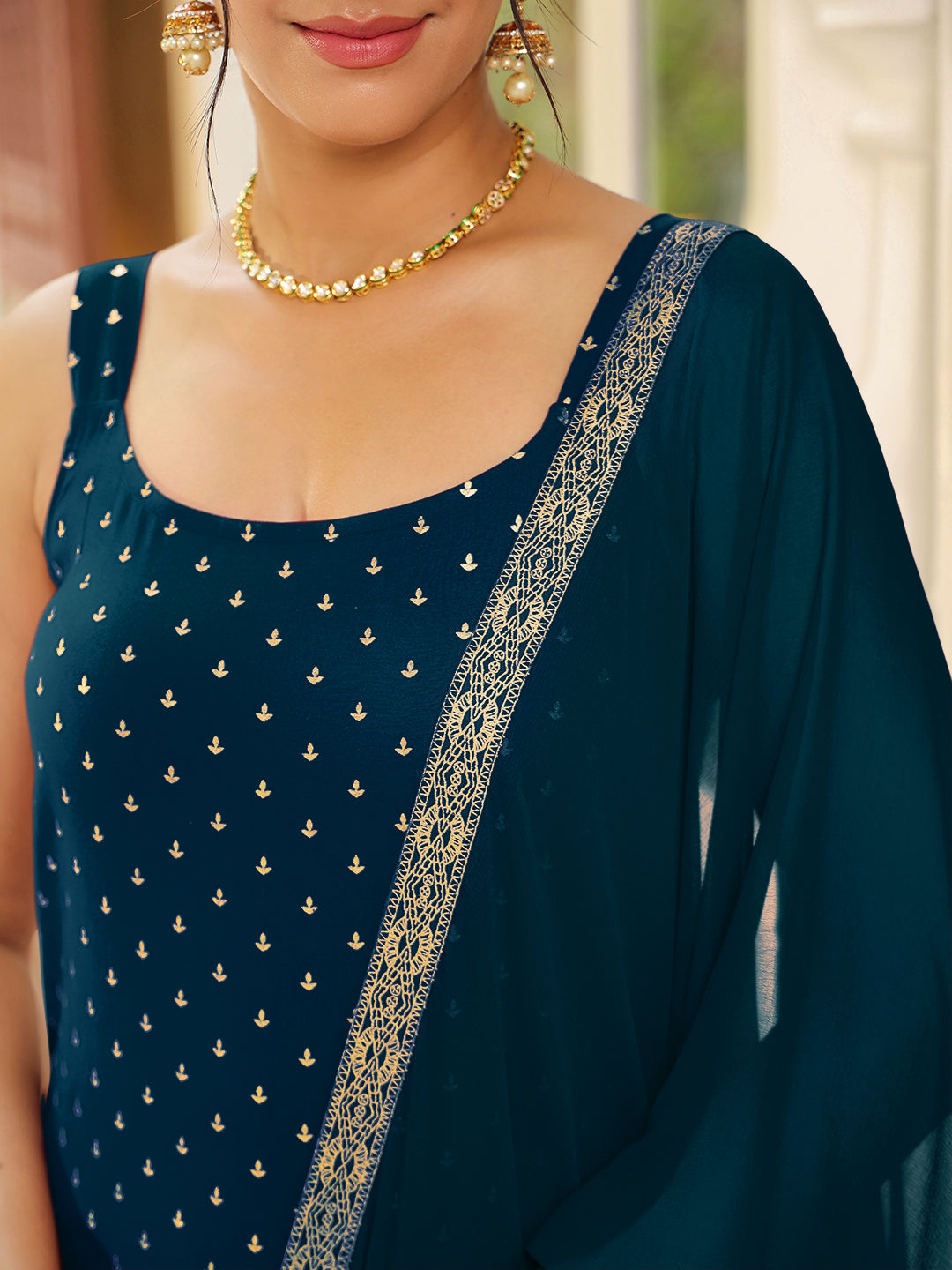 Janasya Dark Rayon Foil Print Straight Kurta Set | Swadesiicart
