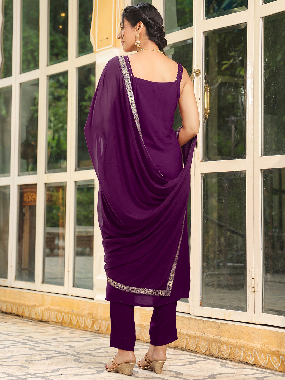 Janasya Dark Rayon Foil Print Straight Kurta Set | Swadesiicart