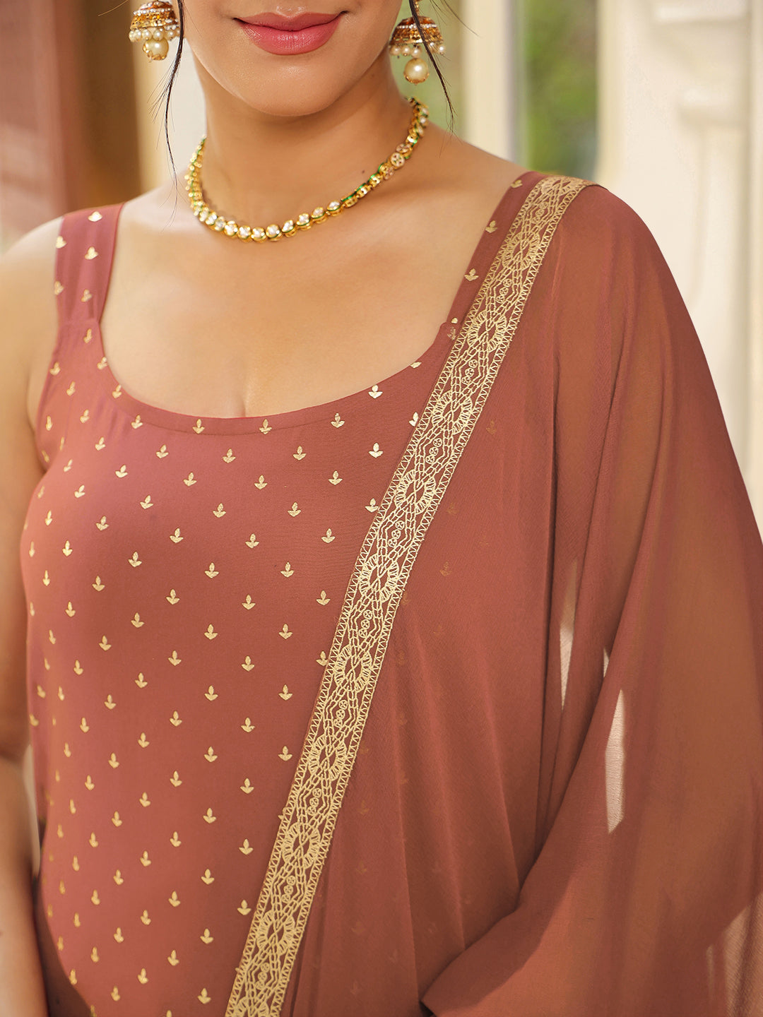 Janasya Dark Rayon Foil Print Straight Kurta Set | Swadesiicart