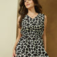 Janasya Dark Cotton Abstract A-Line Dress | Swadesiicart