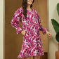 Janasya Bright Cotton Floral A-Line Dress | Swadesiicart
