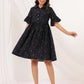 Janasya Dark Cotton Striped A-Line Dress | Swadesiicart