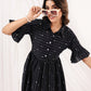 Janasya Dark Cotton Striped A-Line Dress | Swadesiicart