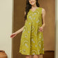Janasya Dark Cotton Abstract A-Line Dress | Swadesiicart