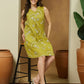 Janasya Dark Cotton Abstract A-Line Dress | Swadesiicart