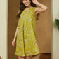 Janasya Dark Cotton Abstract A-Line Dress | Swadesiicart