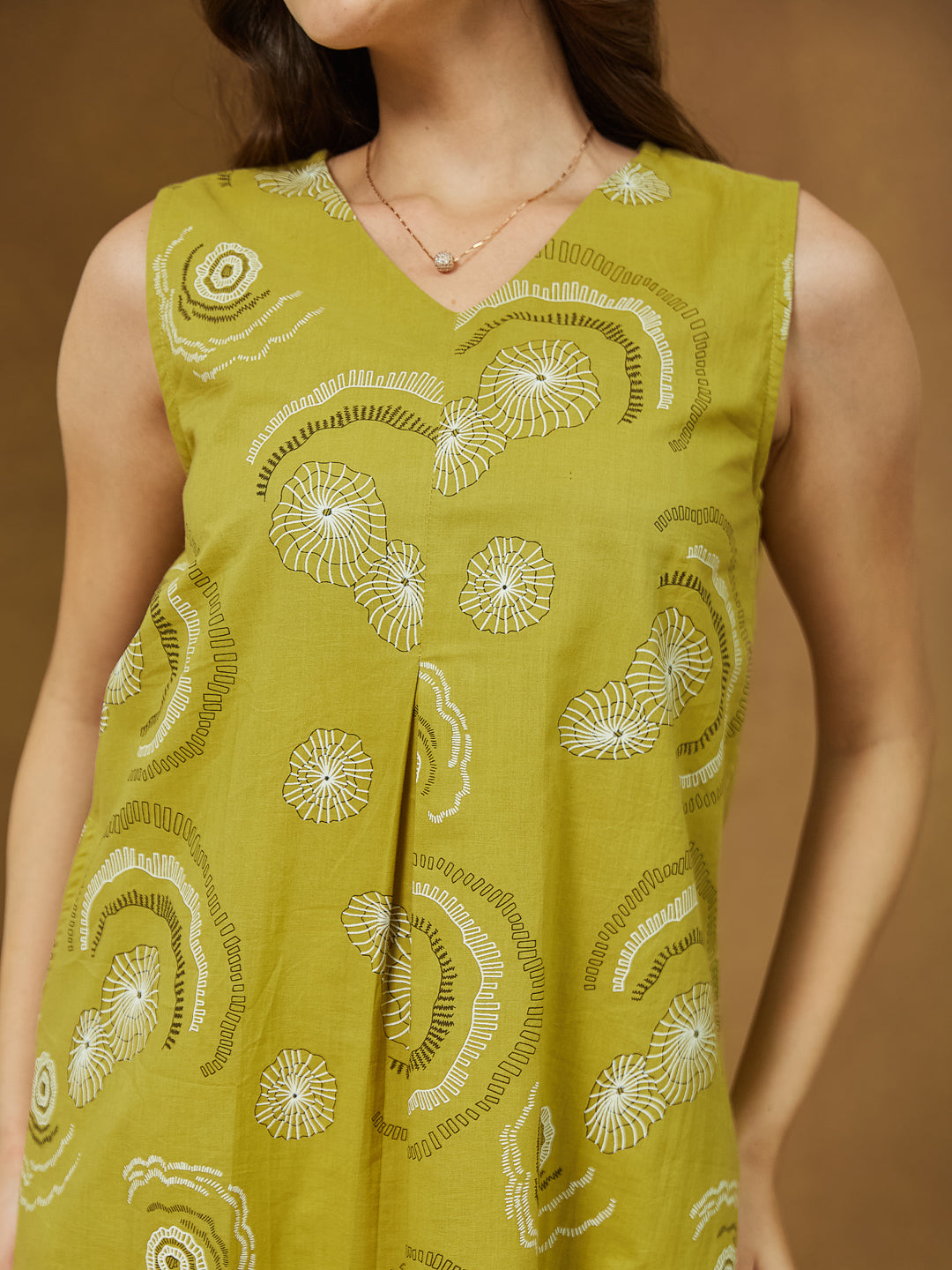 Janasya Dark Cotton Abstract A-Line Dress | Swadesiicart