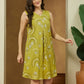 Janasya Dark Cotton Abstract A-Line Dress | Swadesiicart