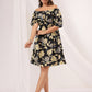 Janasya Dark Cotton Floral A-Line Dress | Swadesiicart