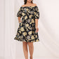 Janasya Dark Cotton Floral A-Line Dress | Swadesiicart