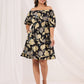 Janasya Dark Cotton Floral A-Line Dress | Swadesiicart