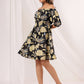 Janasya Dark Cotton Floral A-Line Dress | Swadesiicart