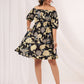 Janasya Dark Cotton Floral A-Line Dress | Swadesiicart