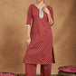 Janasya Dark Cotton Floral Straight Kurta Set | Swadesiicart