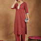 Janasya Dark Cotton Floral Straight Kurta Set | Swadesiicart