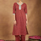 Janasya Dark Cotton Floral Straight Kurta Set | Swadesiicart