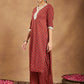 Janasya Dark Cotton Floral Straight Kurta Set | Swadesiicart