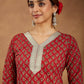 Janasya Dark Cotton Floral Straight Kurta Set | Swadesiicart