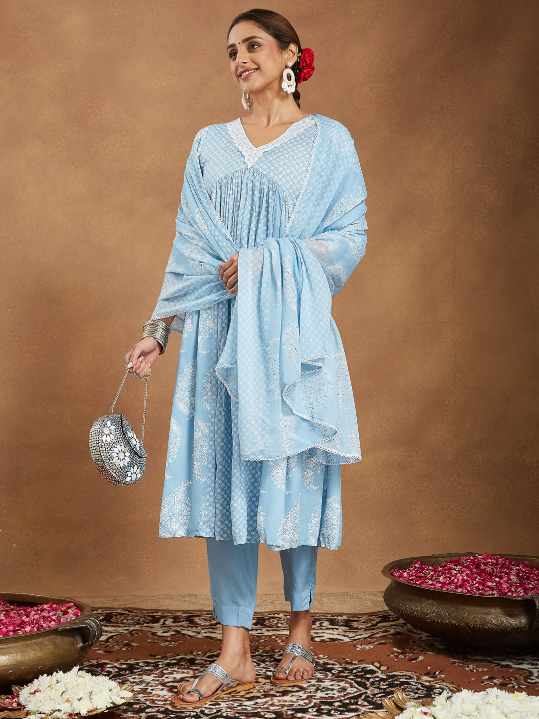 Janasya Light Rayon Ethnic Motifs A-Line Kurta Set | Swadesiicart
