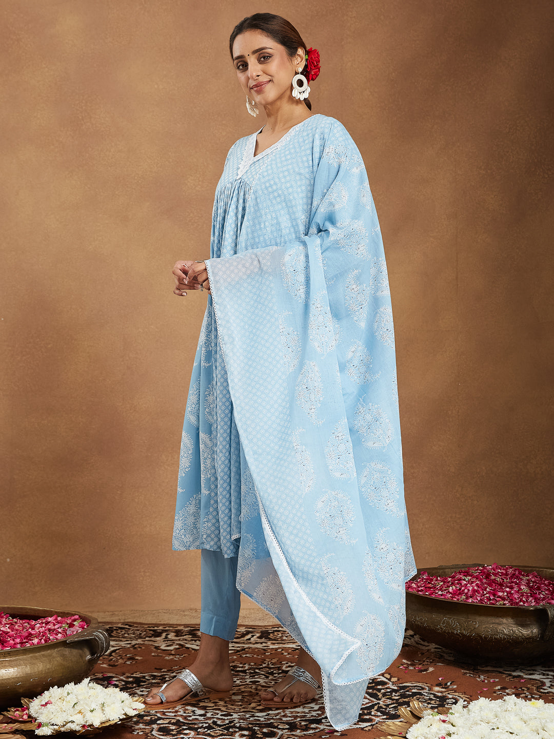 Janasya Light Rayon Ethnic Motifs A-Line Kurta Set | Swadesiicart