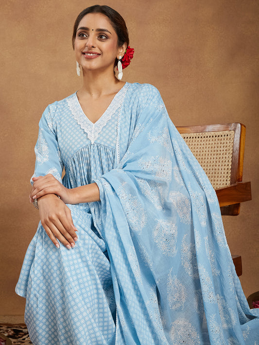 Janasya Light Rayon Ethnic Motifs A-Line Kurta Set | Swadesiicart