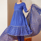 Janasya Dark Cotton Foil Print A-Line Kurta Set | Swadesiicart